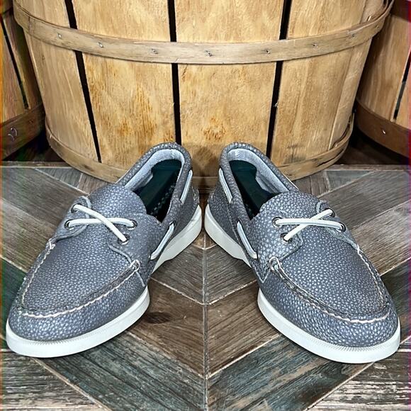 Sperry A/O 2-Eye Washed Flecked Pebbled Gray Red Leather Boat Shoes Mens Size 7 - Picture 7 of 11